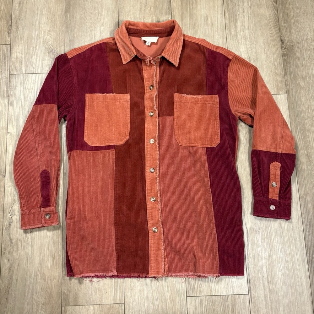 Oli & Hali Women's Red Orange Patchwork‎ Corduroy Shacket Sz Medium